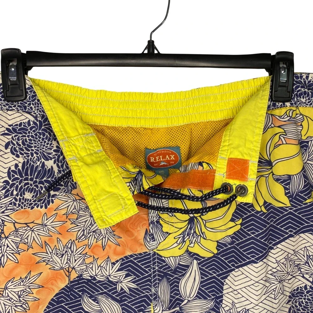 Tommy Bahama Relax Mens XXL Orange Navy Blue Floral Tropical‎ Swim Trunks Shorts